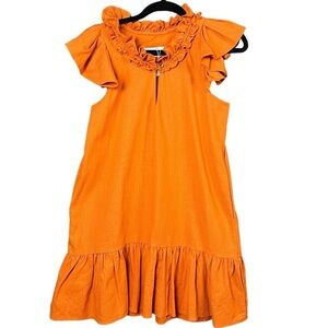 Never a Wallflower Rachel Cotton Ruffle Mini Dress Burnt Orange Women's Size XS